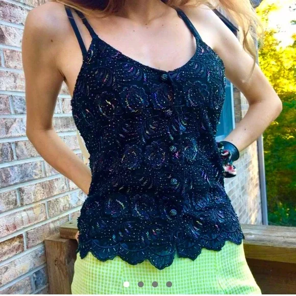 1990 Vintage Black Witchy Beaded Tank Top - Picture 3 of 6